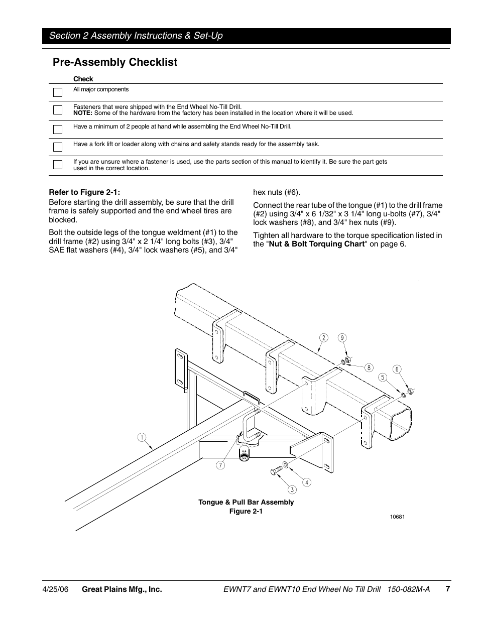 Pre-assembly checklist | Great Plains EWNT7 1523Q-1630Q Operator Manual User Manual | Page 9 / 34