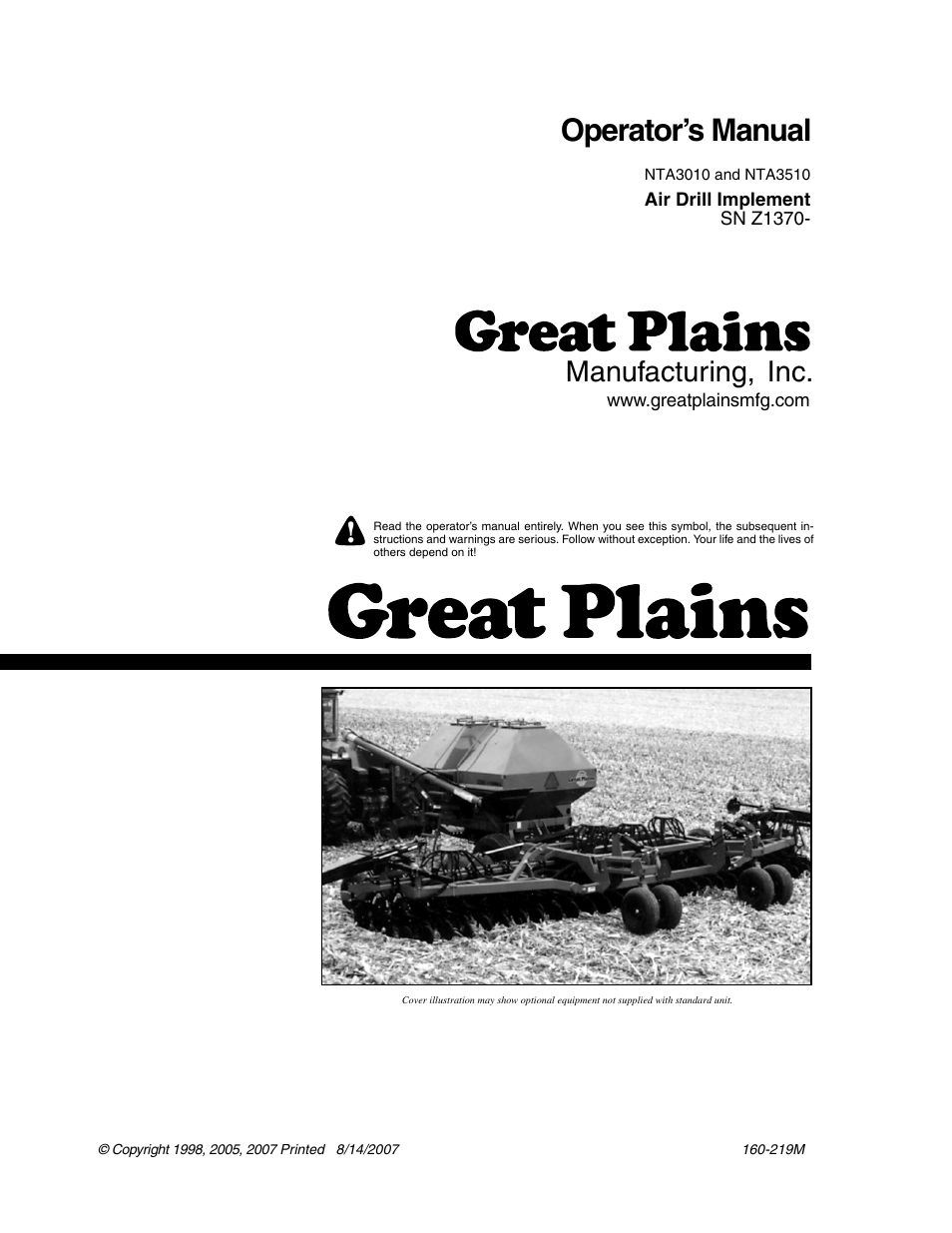 Great Plains NTA3010 Operator Manual User Manual | 39 pages