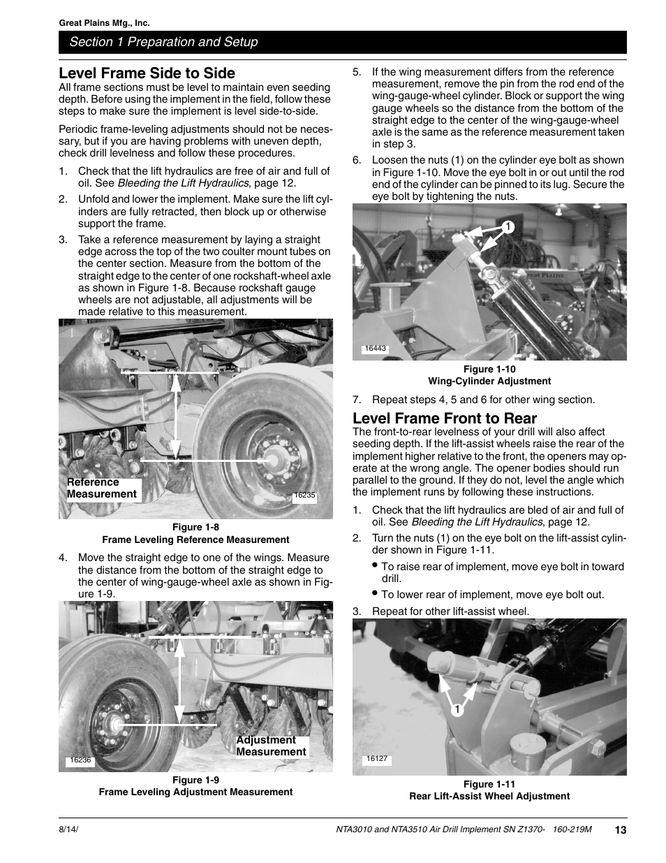 Level frame front to rear, Level frame side to side | Great Plains NTA3010 Operator Manual User Manual | Page 15 / 39