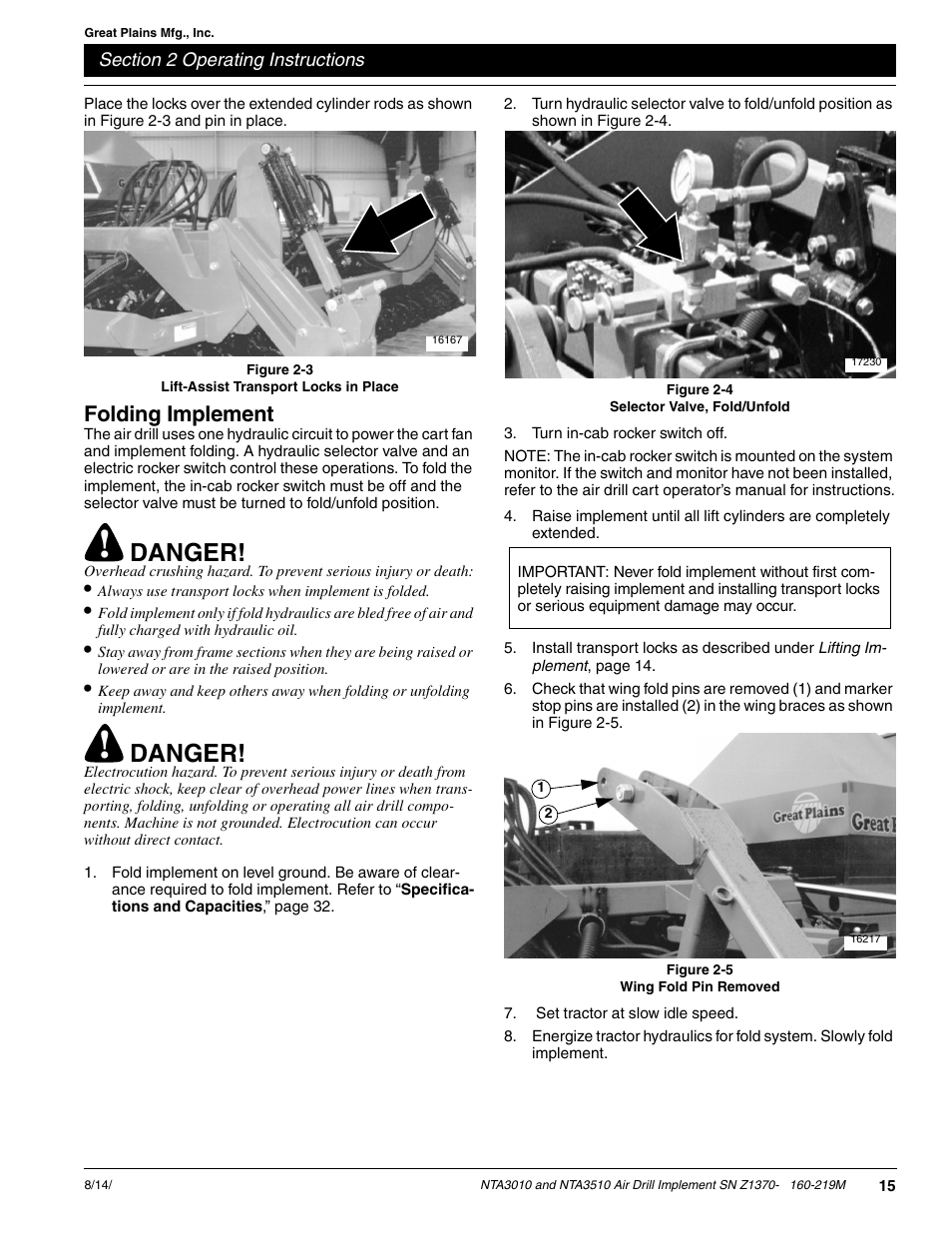 Danger, Folding implement | Great Plains NTA3010 Operator Manual User Manual | Page 17 / 39