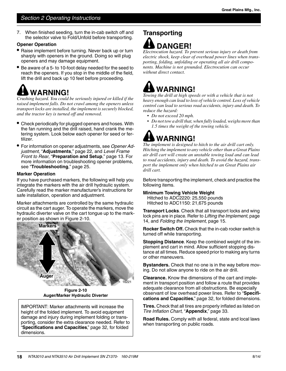 Warning, Danger | Great Plains NTA3010 Operator Manual User Manual | Page 20 / 39