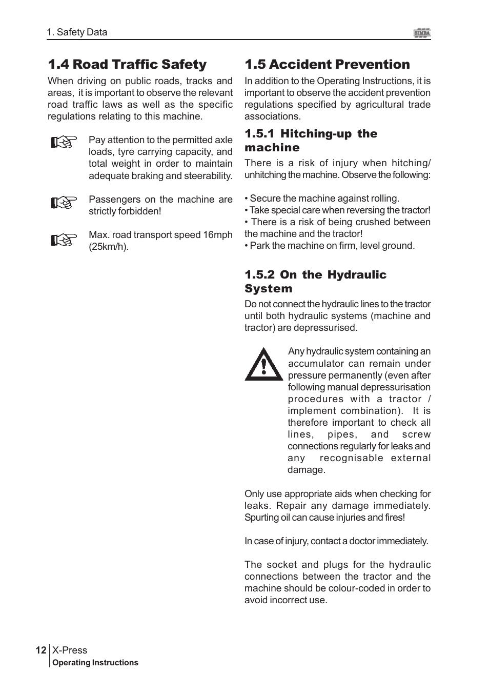5 accident prevention, 4 road traffic safety | Great Plains P15845 Serial No 18007975 User Manual | Page 12 / 38
