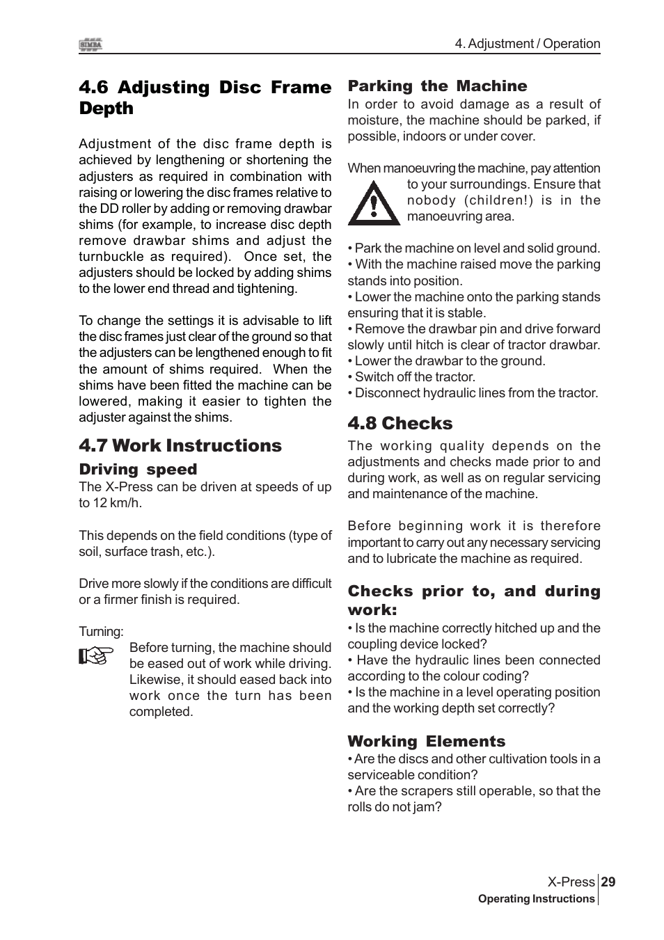 7 work instructions, 8 checks, 6 adjusting disc frame depth | Great Plains P15845 Serial No 18007975 User Manual | Page 29 / 38