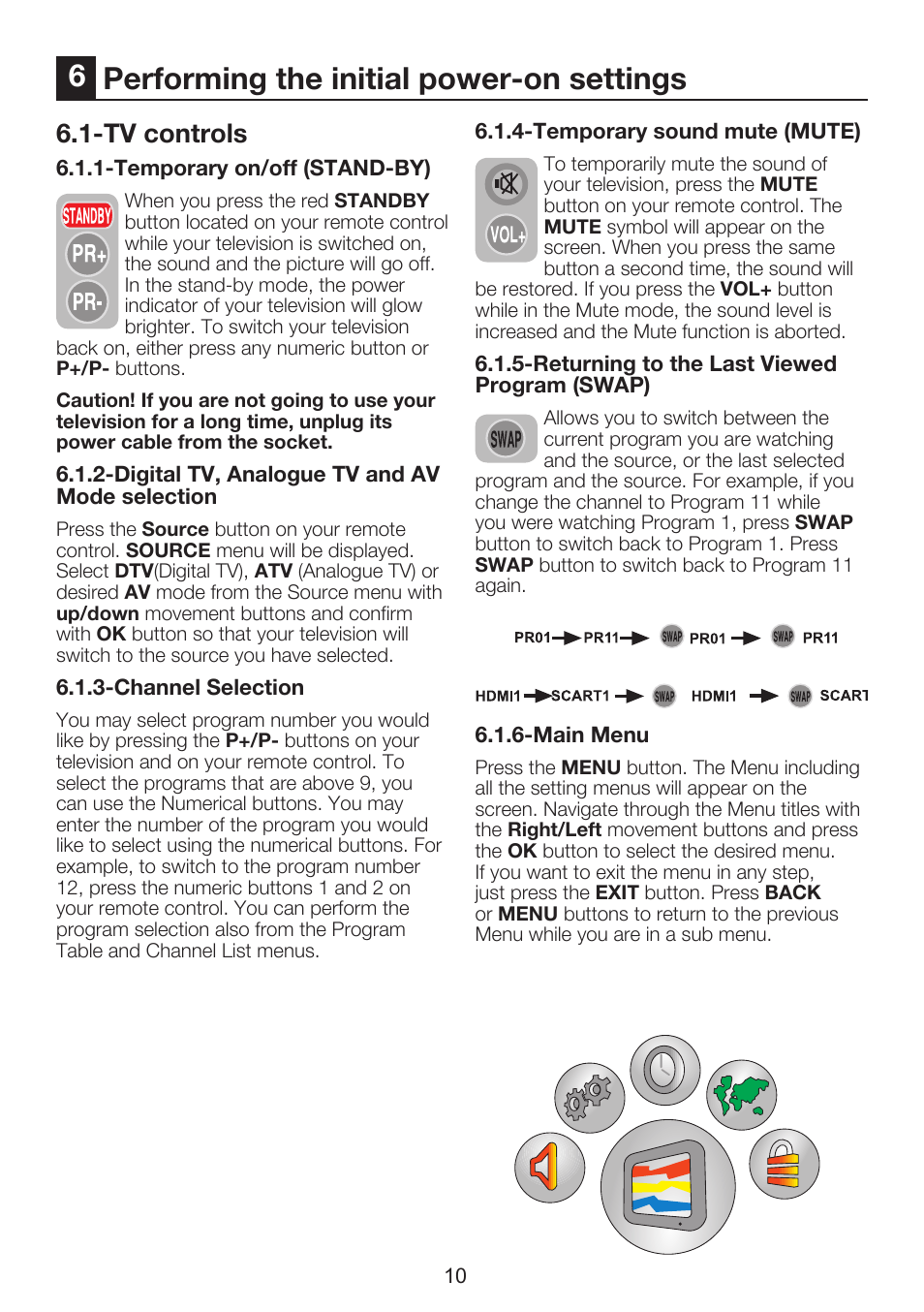 6performing the initial power-on settings, Tv controls | Beko 37WLU530HID User Manual | Page 12 / 37