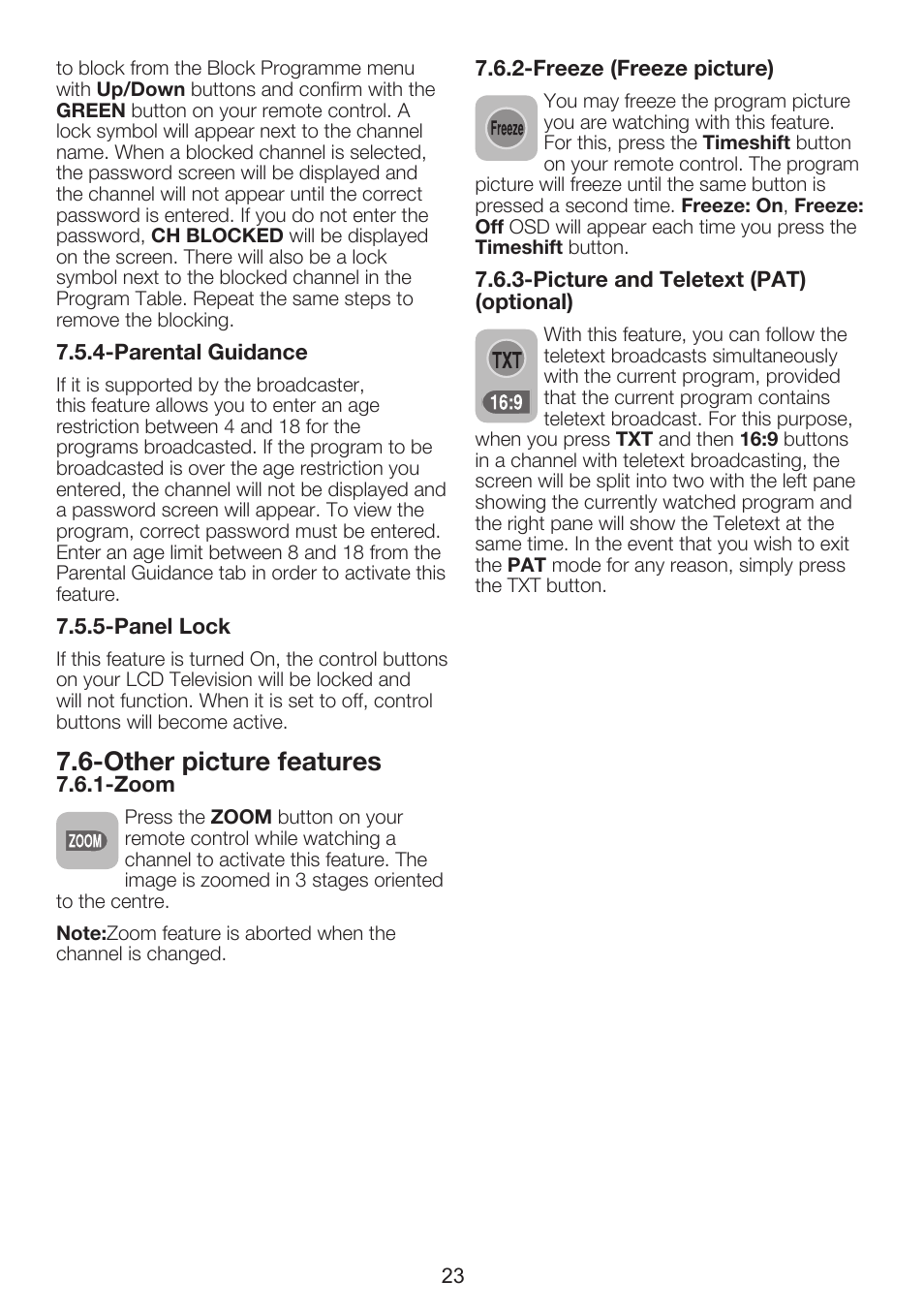 Other picture features | Beko 37WLU530HID User Manual | Page 25 / 37