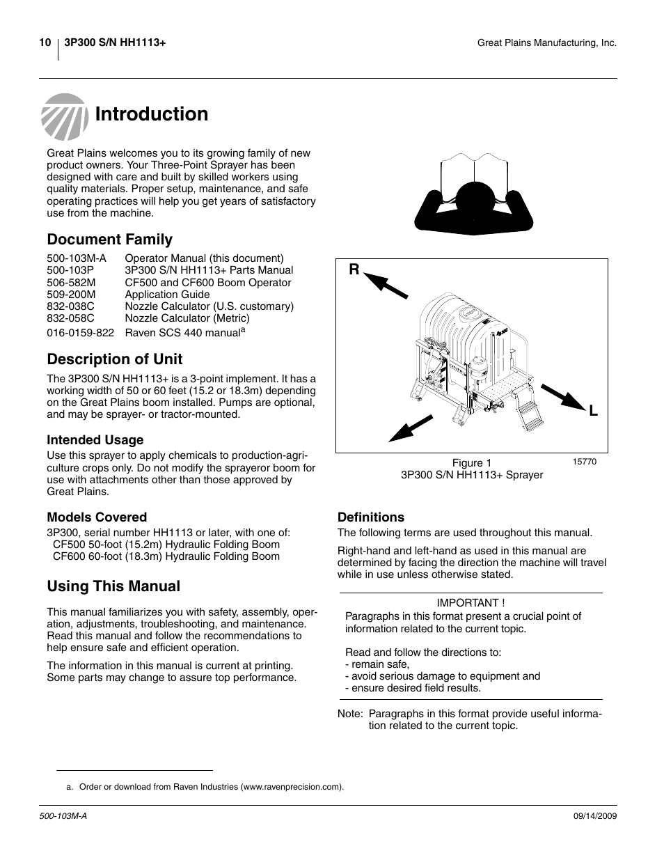 Introduction, Document family, Description of unit | Intended usage, Models covered, Using this manual, Definitions, Introduction document family description of unit, Intended usage models covered | Great Plains 3P300 Operator Manual User Manual | Page 14 / 70