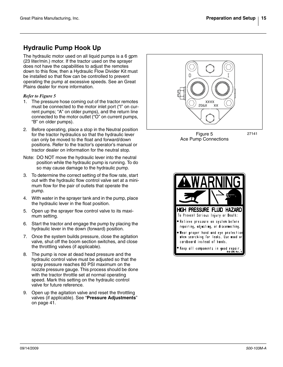 Hydraulic pump hook up | Great Plains 3P300 Operator Manual User Manual | Page 19 / 70