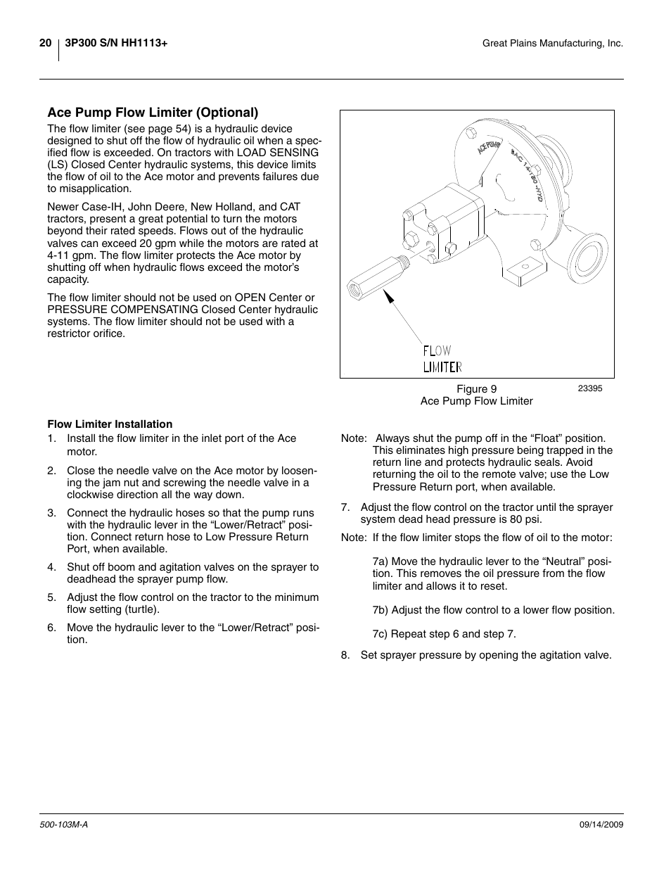 Ace pump flow limiter (optional), Flow limiter installation | Great Plains 3P300 Operator Manual User Manual | Page 24 / 70
