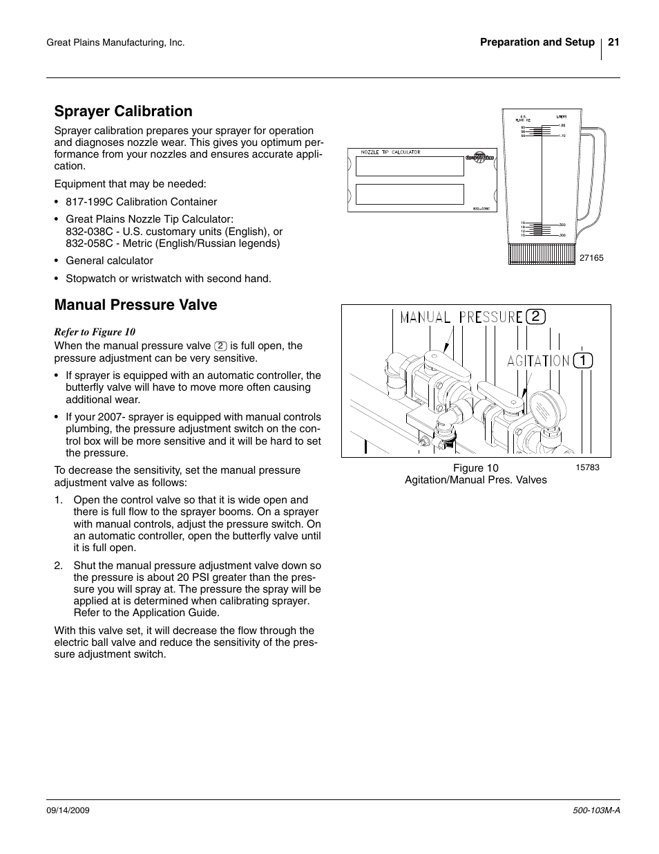 Sprayer calibration, Manual pressure valve, Sprayer calibration manual pressure valve | Great Plains 3P300 Operator Manual User Manual | Page 25 / 70