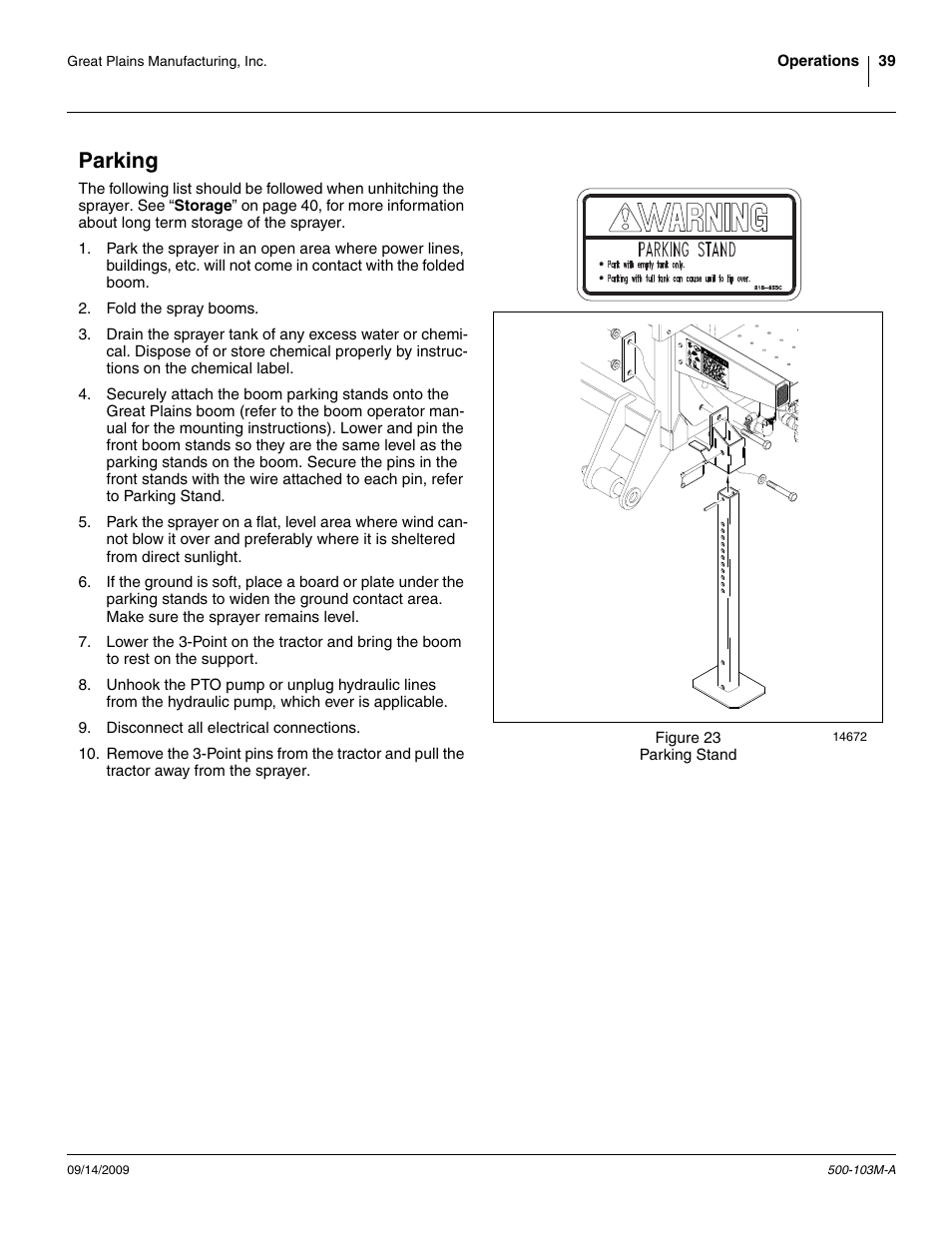 Parking | Great Plains 3P300 Operator Manual User Manual | Page 43 / 70