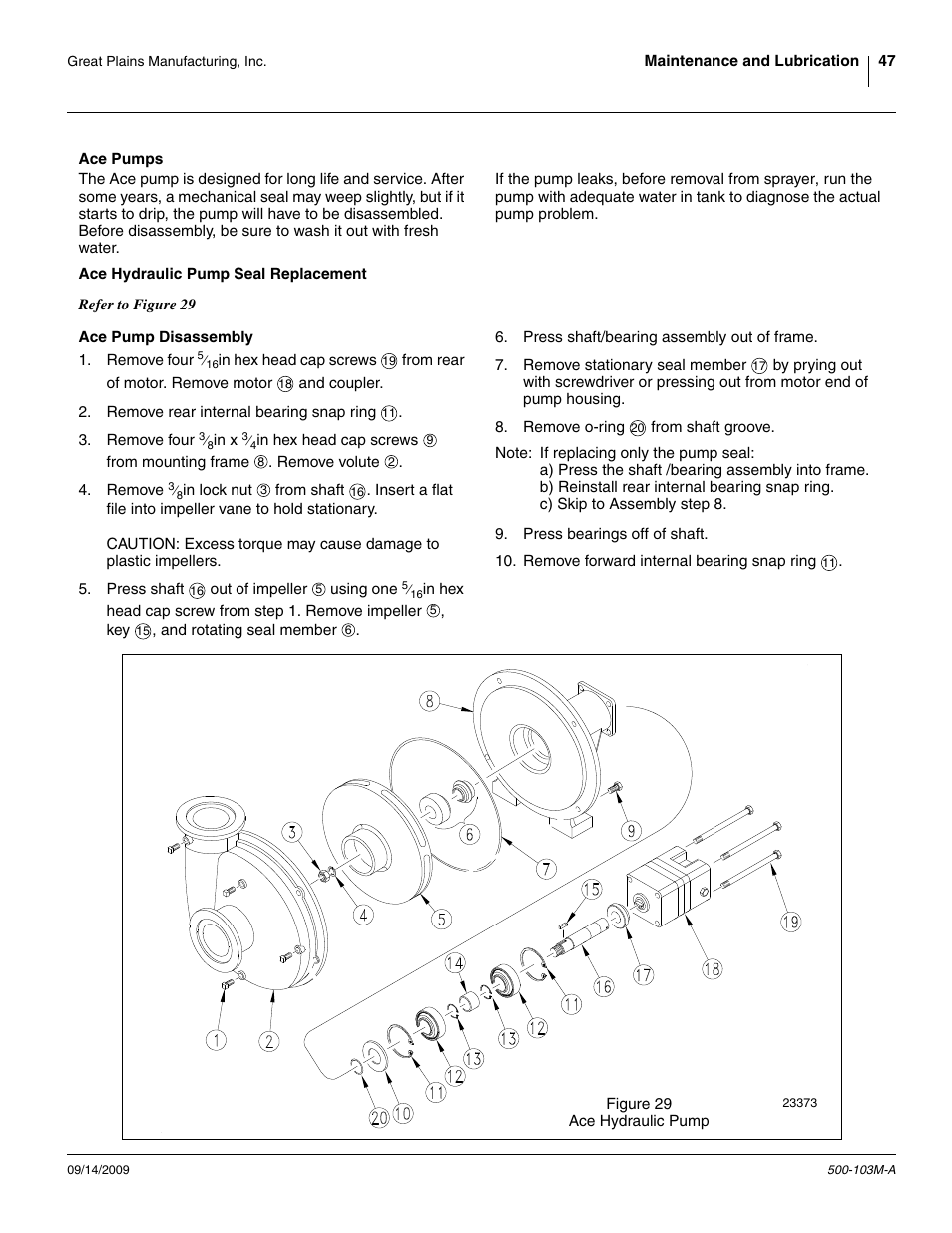 Ace pumps, Ace hydraulic pump seal replacement, Ace pump disassembly | Great Plains 3P300 Operator Manual User Manual | Page 51 / 70