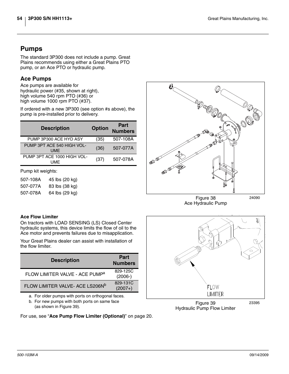 Pumps, Ace pumps, Ace flow limiter | Great Plains 3P300 Operator Manual User Manual | Page 58 / 70