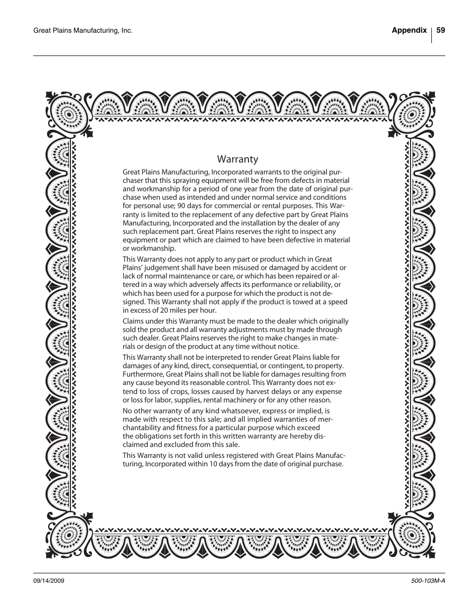 Warranty | Great Plains 3P300 Operator Manual User Manual | Page 63 / 70