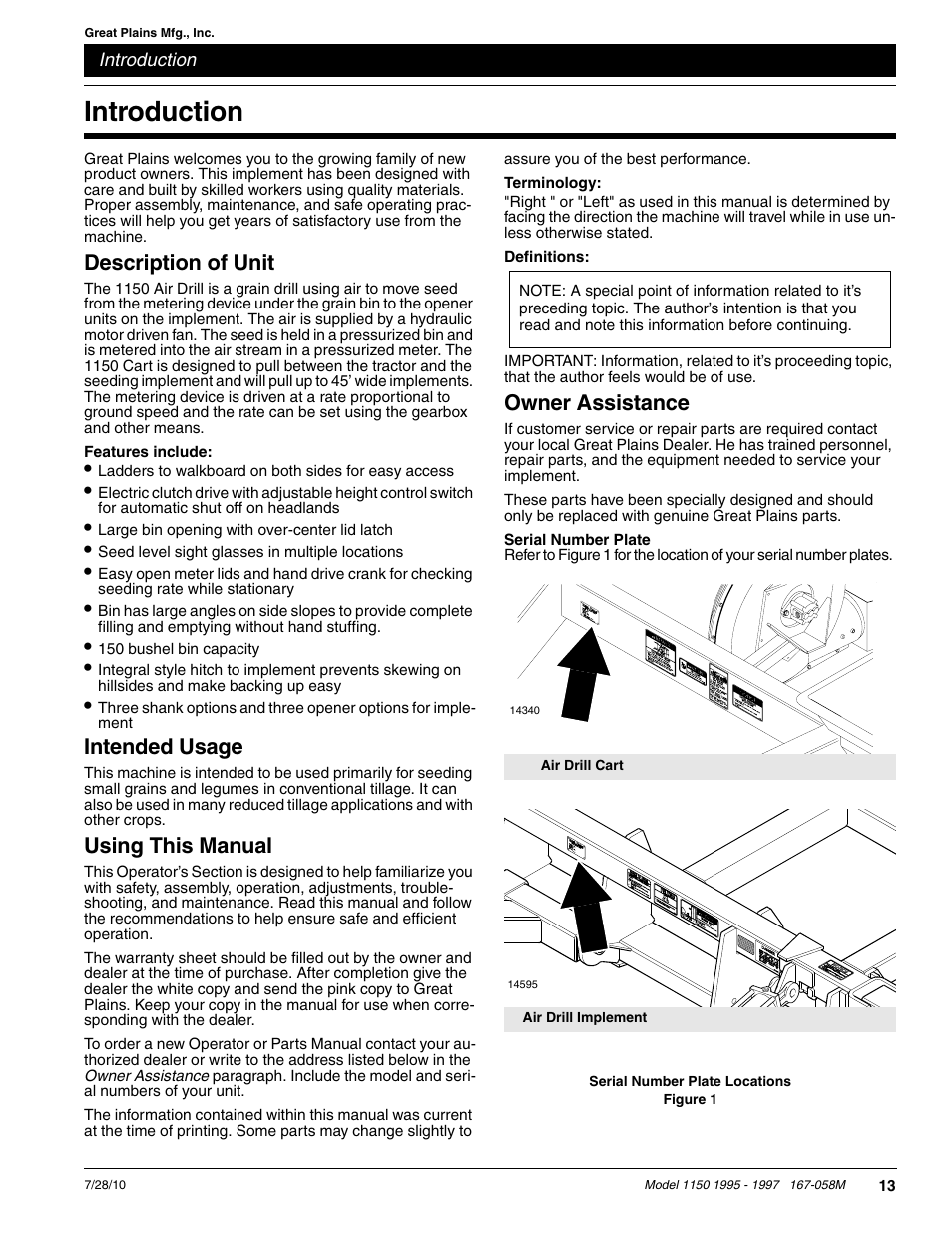 Introduction, Owner assistance, Description of unit | Intended usage, Using this manual | Great Plains ADC1150 Operator Manual User Manual | Page 15 / 90