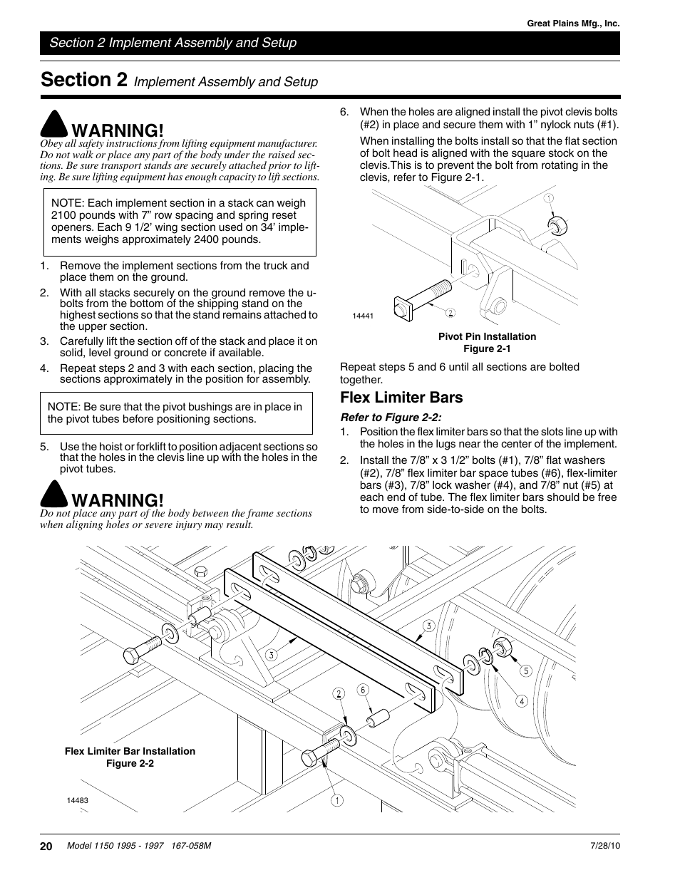 Warning, Flex limiter bars | Great Plains ADC1150 Operator Manual User Manual | Page 22 / 90