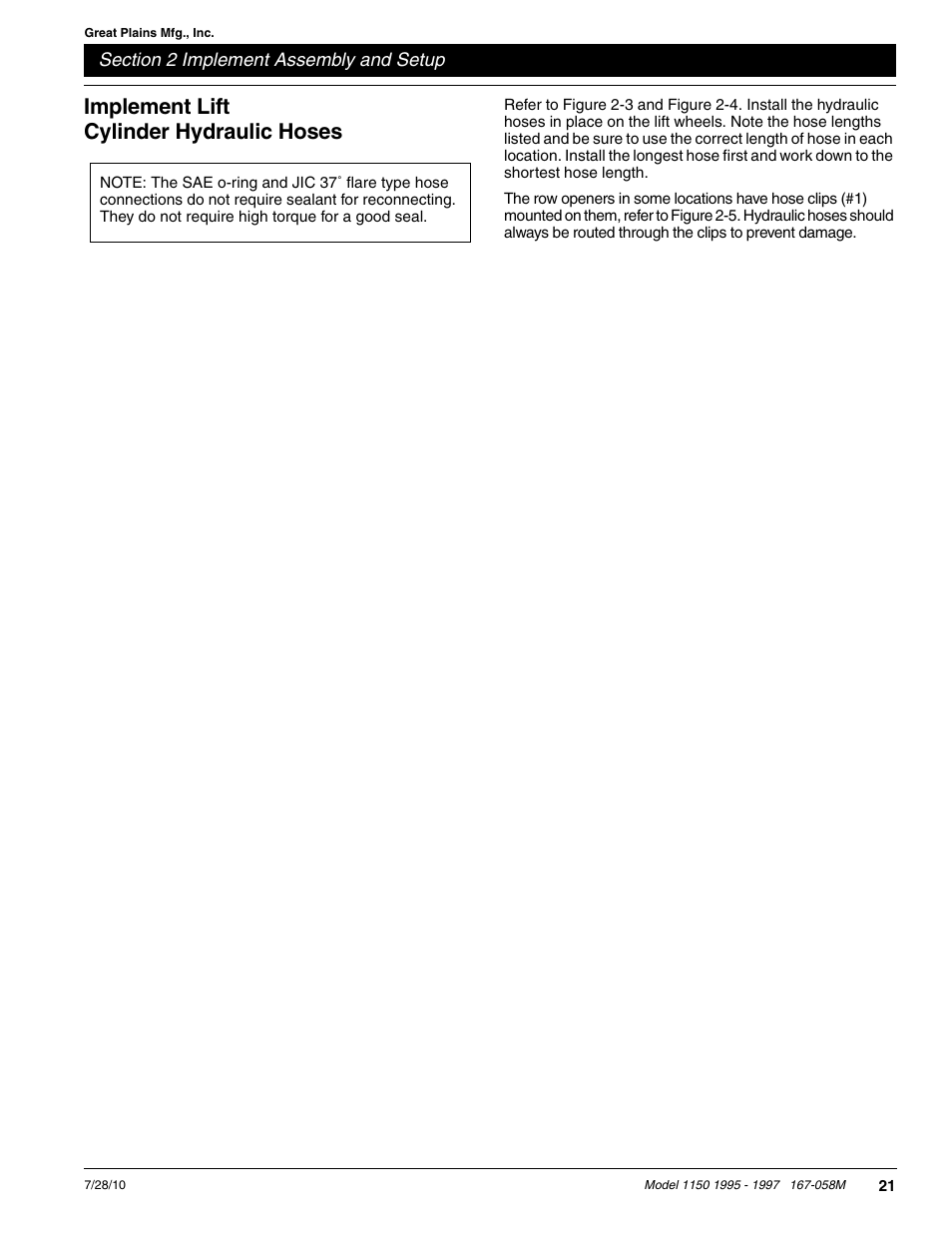 Implement lift cylinder hydraulic hoses | Great Plains ADC1150 Operator Manual User Manual | Page 23 / 90