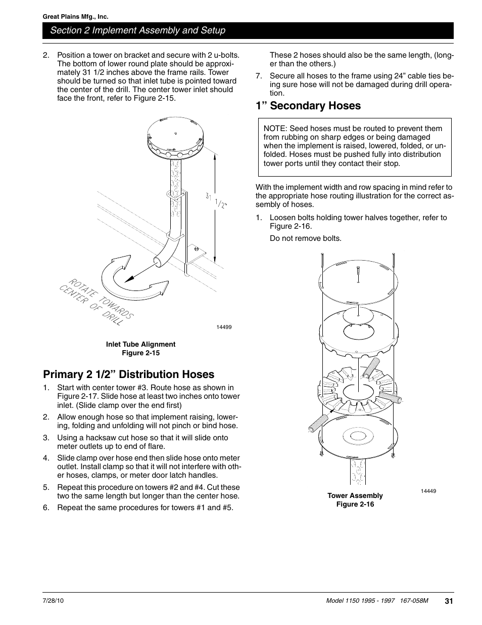 Primary 2 1/2” distribution hoses, 1” secondary hoses | Great Plains ADC1150 Operator Manual User Manual | Page 33 / 90