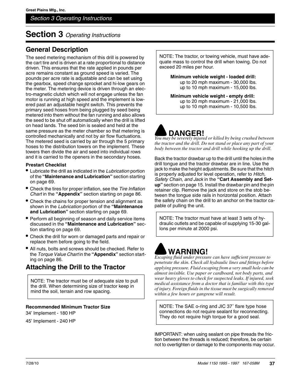 Danger, Warning | Great Plains ADC1150 Operator Manual User Manual | Page 39 / 90