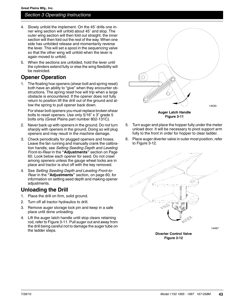 Opener operation, Unloading the drill | Great Plains ADC1150 Operator Manual User Manual | Page 45 / 90