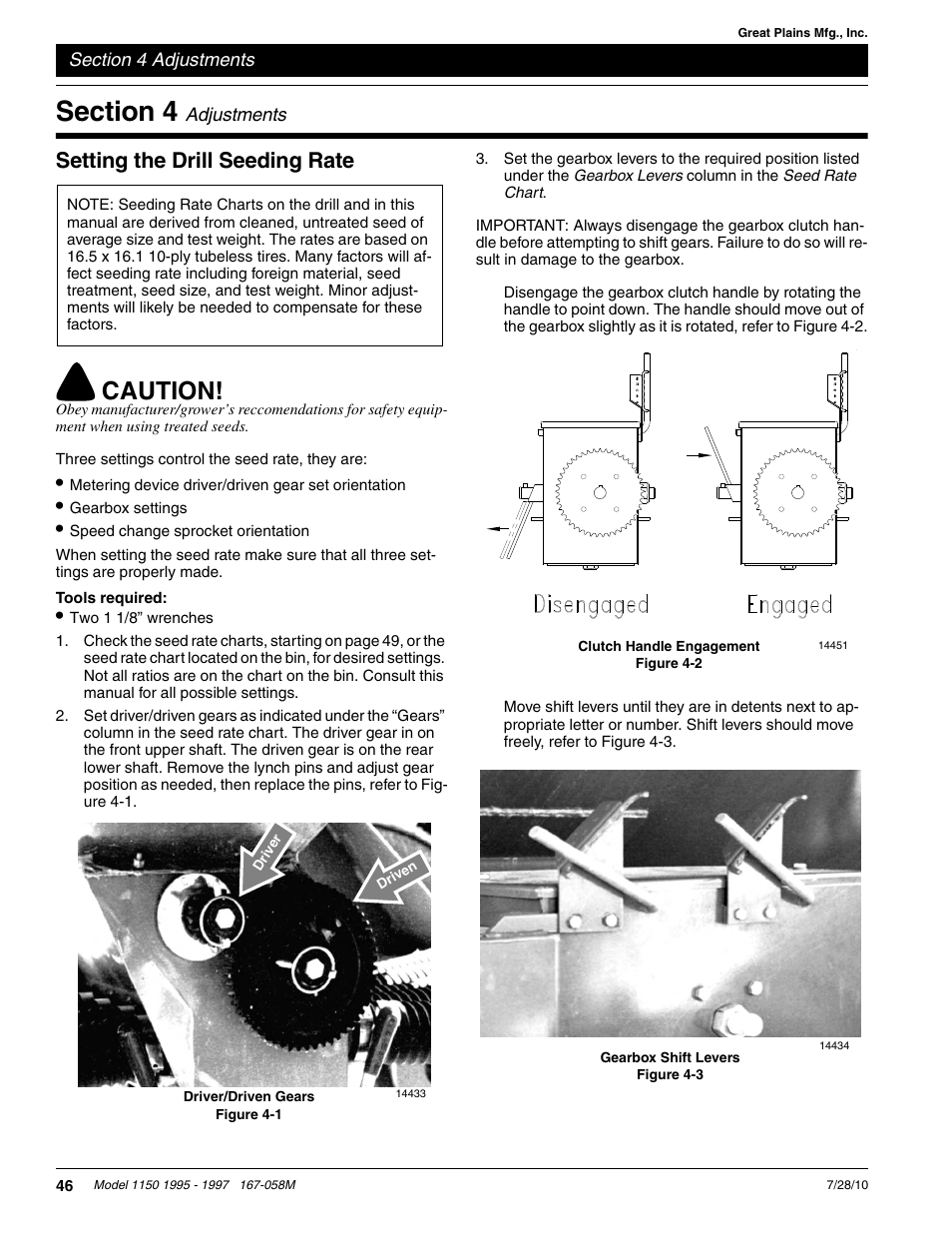 Caution, Setting the drill seeding rate | Great Plains ADC1150 Operator Manual User Manual | Page 48 / 90