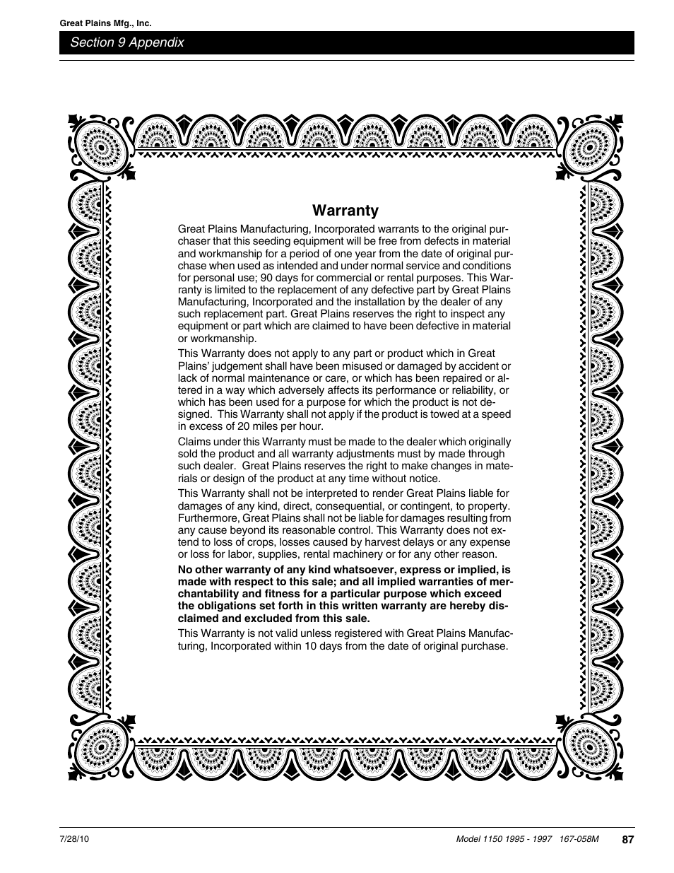 Warranty | Great Plains ADC1150 Operator Manual User Manual | Page 89 / 90
