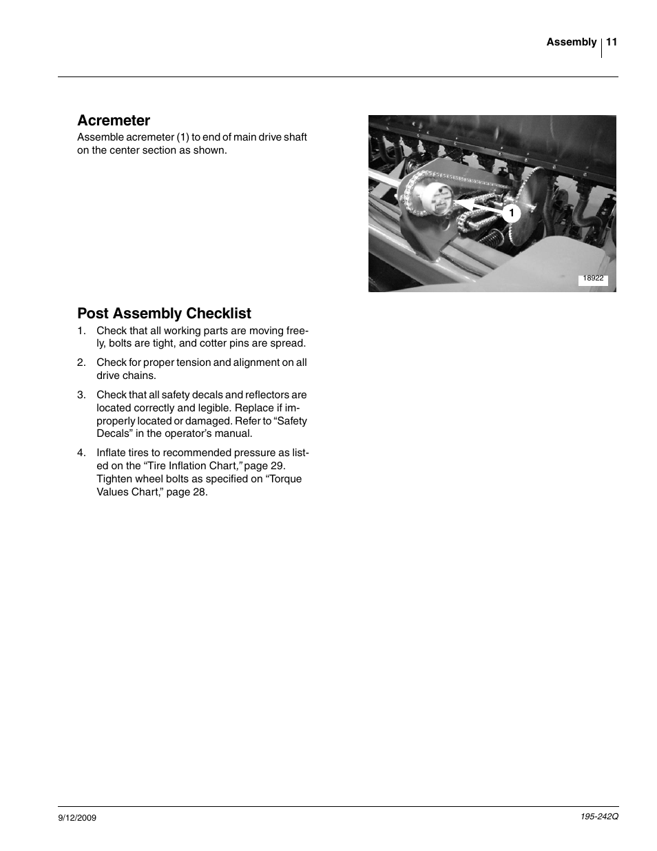 Acremeter, Post assembly checklist | Great Plains 3S-4000F Predelivery Manual User Manual | Page 13 / 35