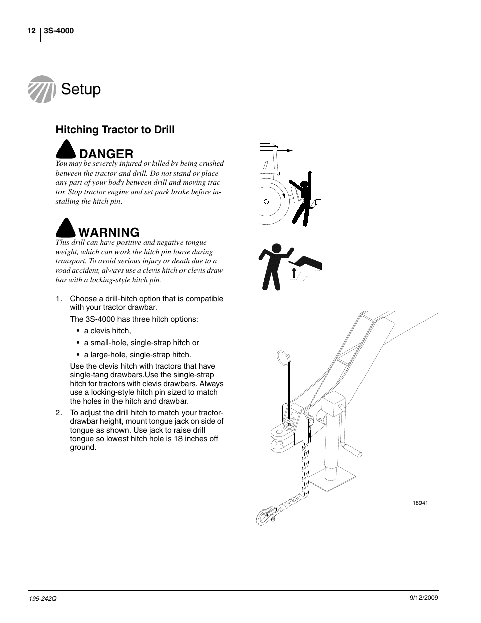 Setup, Danger, Warning | Great Plains 3S-4000F Predelivery Manual User Manual | Page 14 / 35