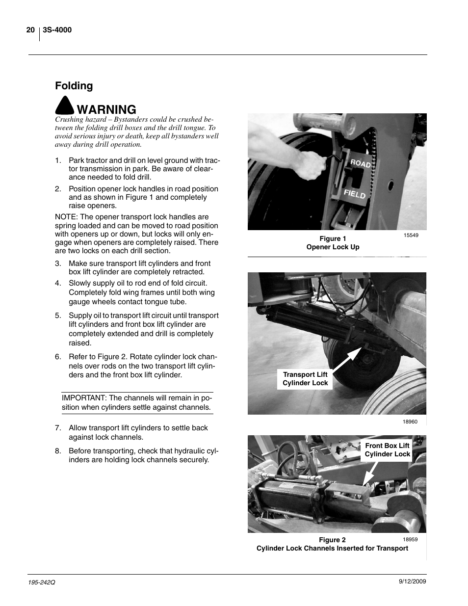 Warning, Folding | Great Plains 3S-4000F Predelivery Manual User Manual | Page 22 / 35