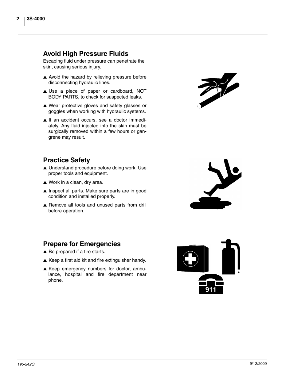 Avoid high pressure fluids, Practice safety, Prepare for emergencies | Great Plains 3S-4000F Predelivery Manual User Manual | Page 4 / 35