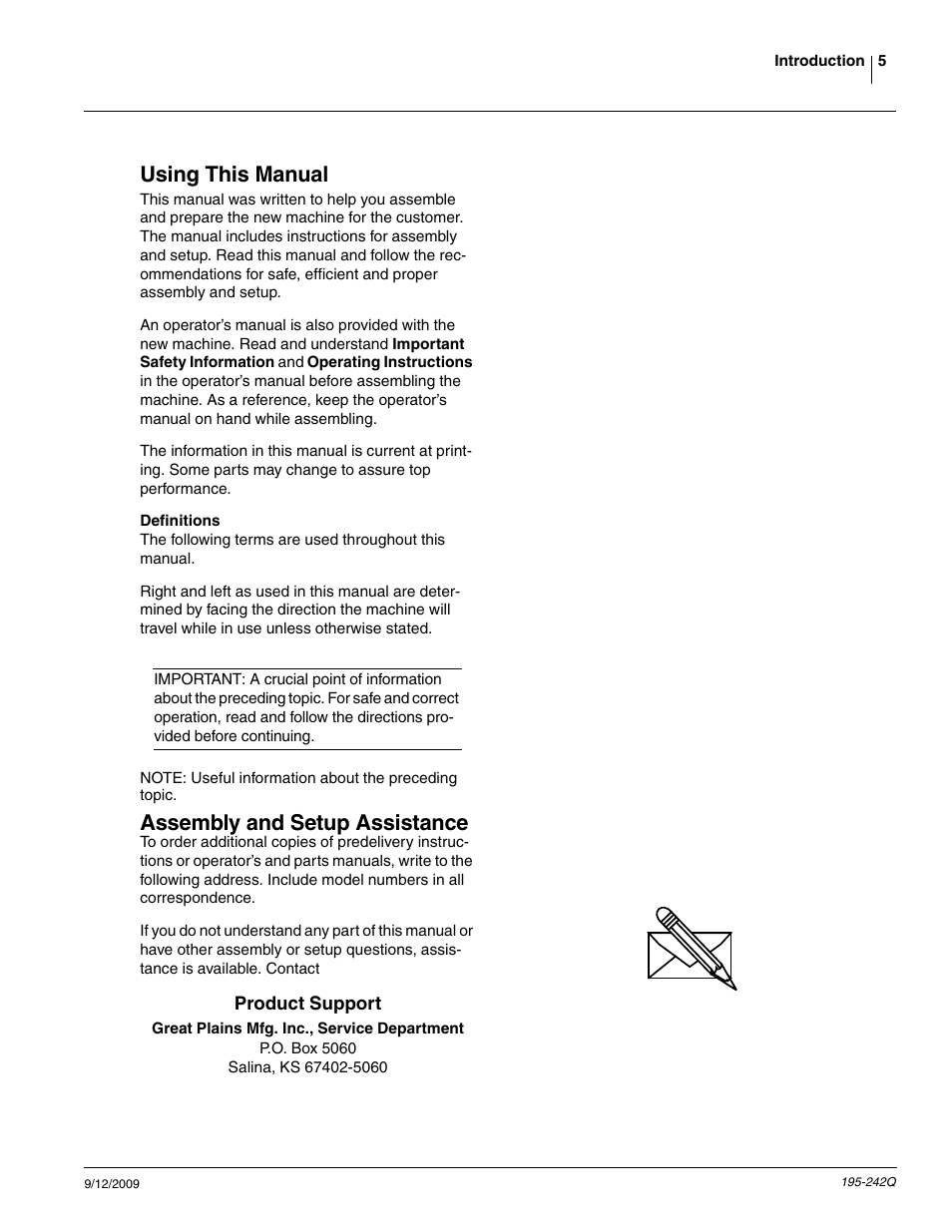 Using this manual, Assembly and setup assistance | Great Plains 3S-4000F Predelivery Manual User Manual | Page 7 / 35