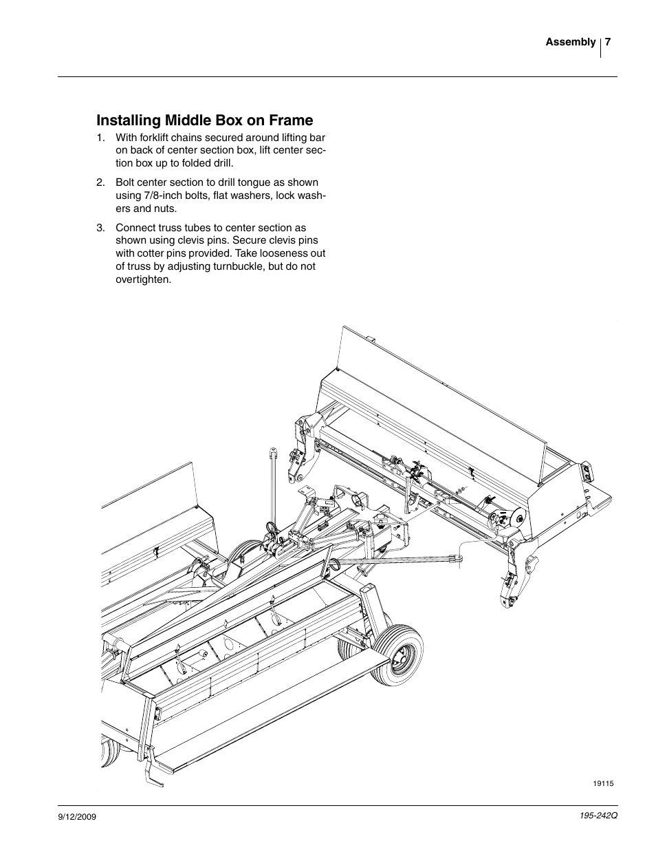 Installing middle box on frame | Great Plains 3S-4000F Predelivery Manual User Manual | Page 9 / 35