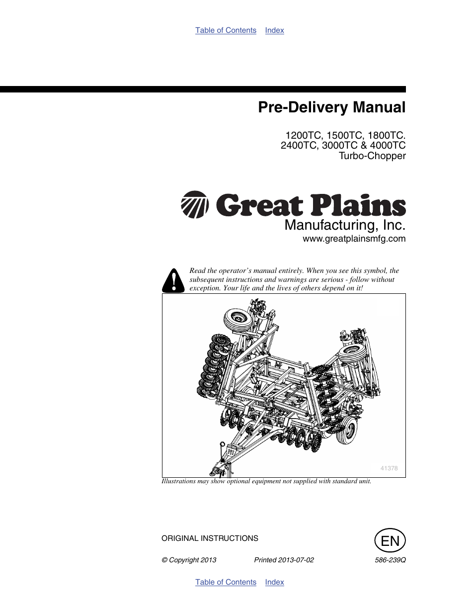 Great Plains 4000TC Predelivery Manual User Manual | 68 pages