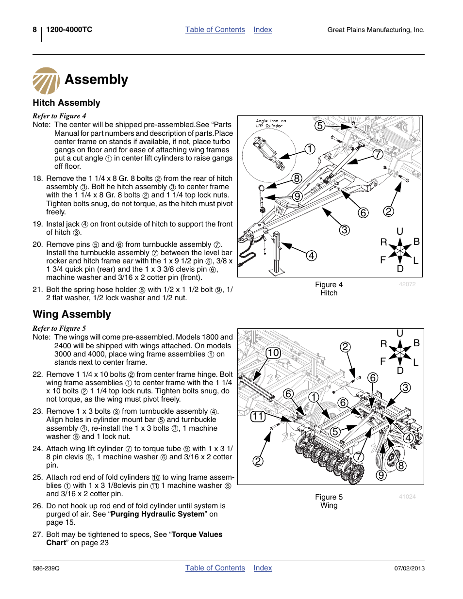 Assembly, Hitch assembly, Wing assembly | Hitch assembly wing assembly | Great Plains 4000TC Predelivery Manual User Manual | Page 12 / 68