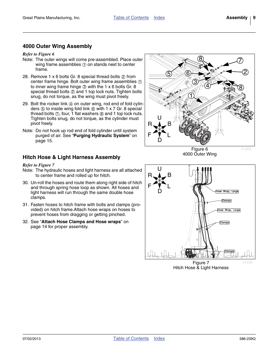 4000 outer wing assembly, Hitch hose & light harness assembly | Great Plains 4000TC Predelivery Manual User Manual | Page 13 / 68
