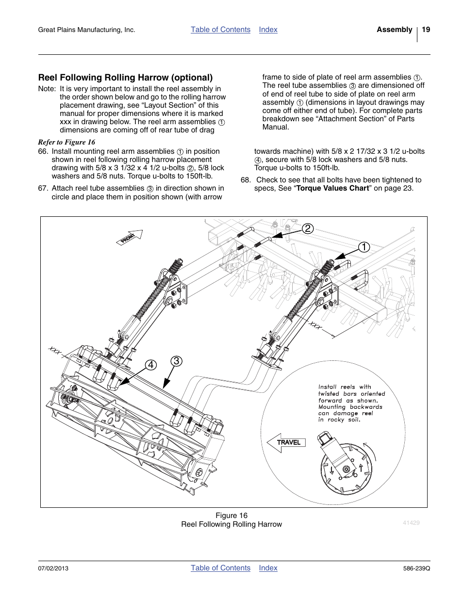Reel following rolling harrow (optional) | Great Plains 4000TC Predelivery Manual User Manual | Page 23 / 68