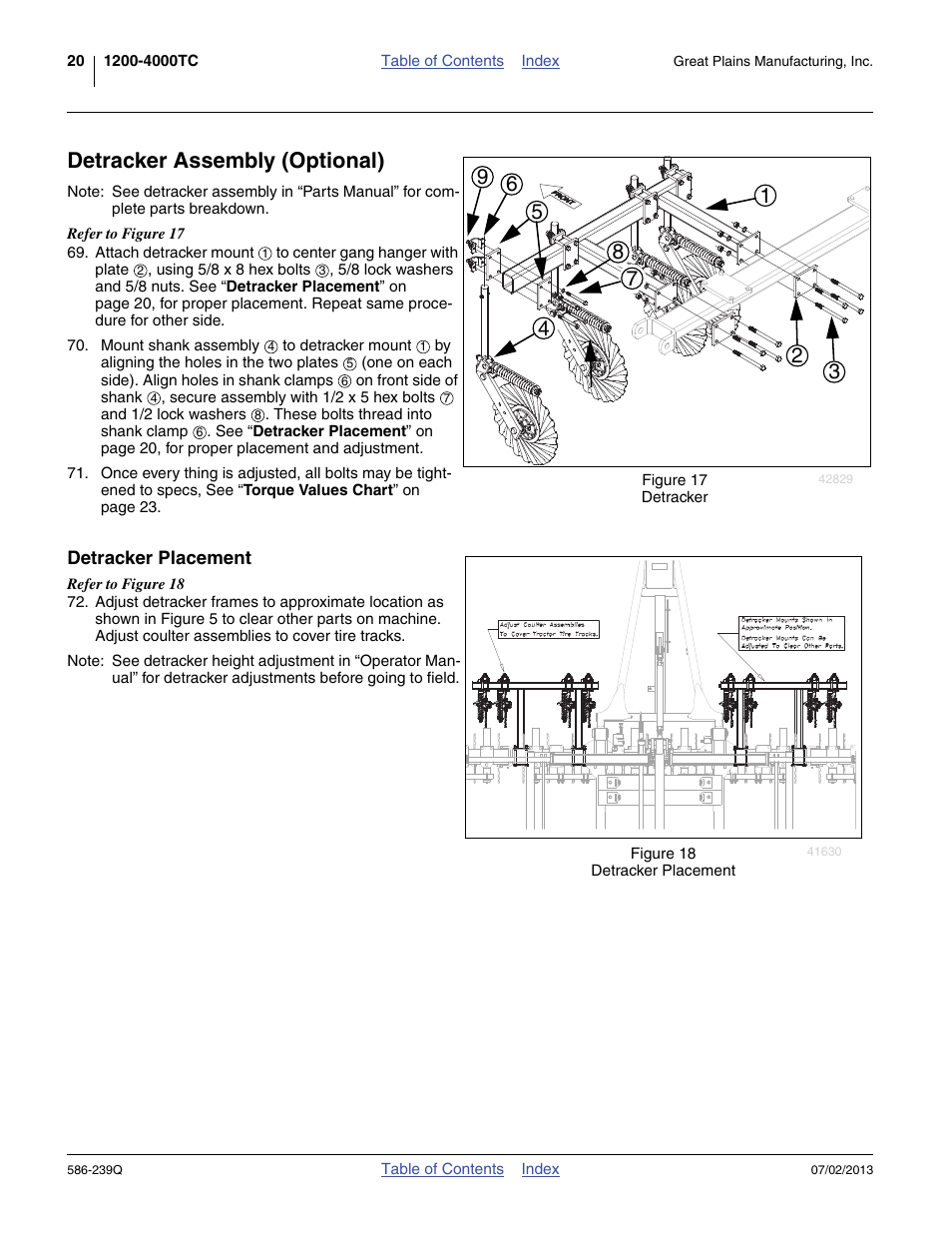 Detracker assembly (optional), Detracker placement | Great Plains 4000TC Predelivery Manual User Manual | Page 24 / 68