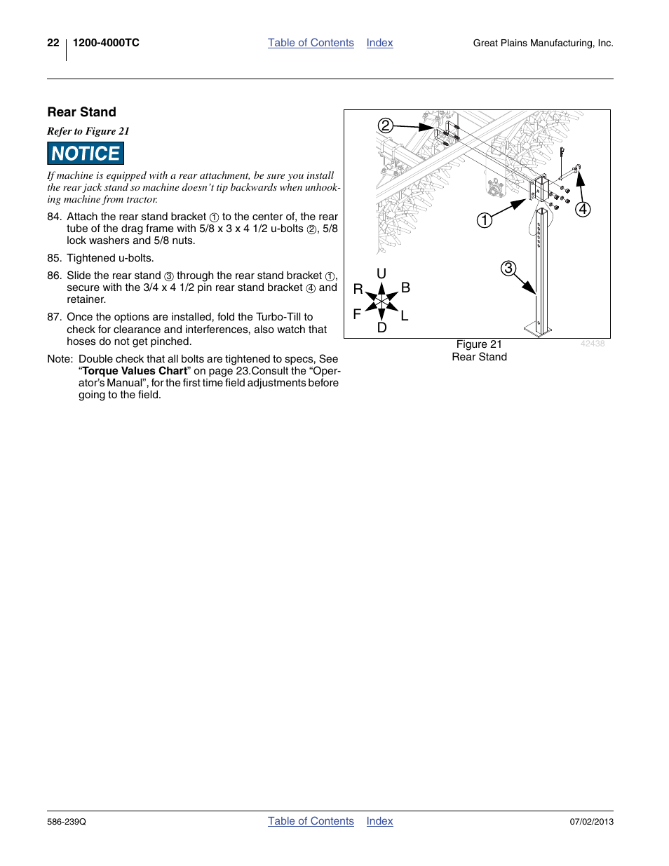 Rear stand | Great Plains 4000TC Predelivery Manual User Manual | Page 26 / 68