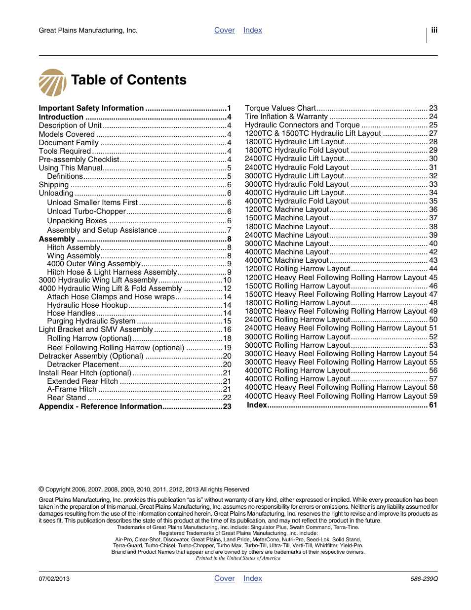 Great Plains 4000TC Predelivery Manual User Manual | Page 3 / 68