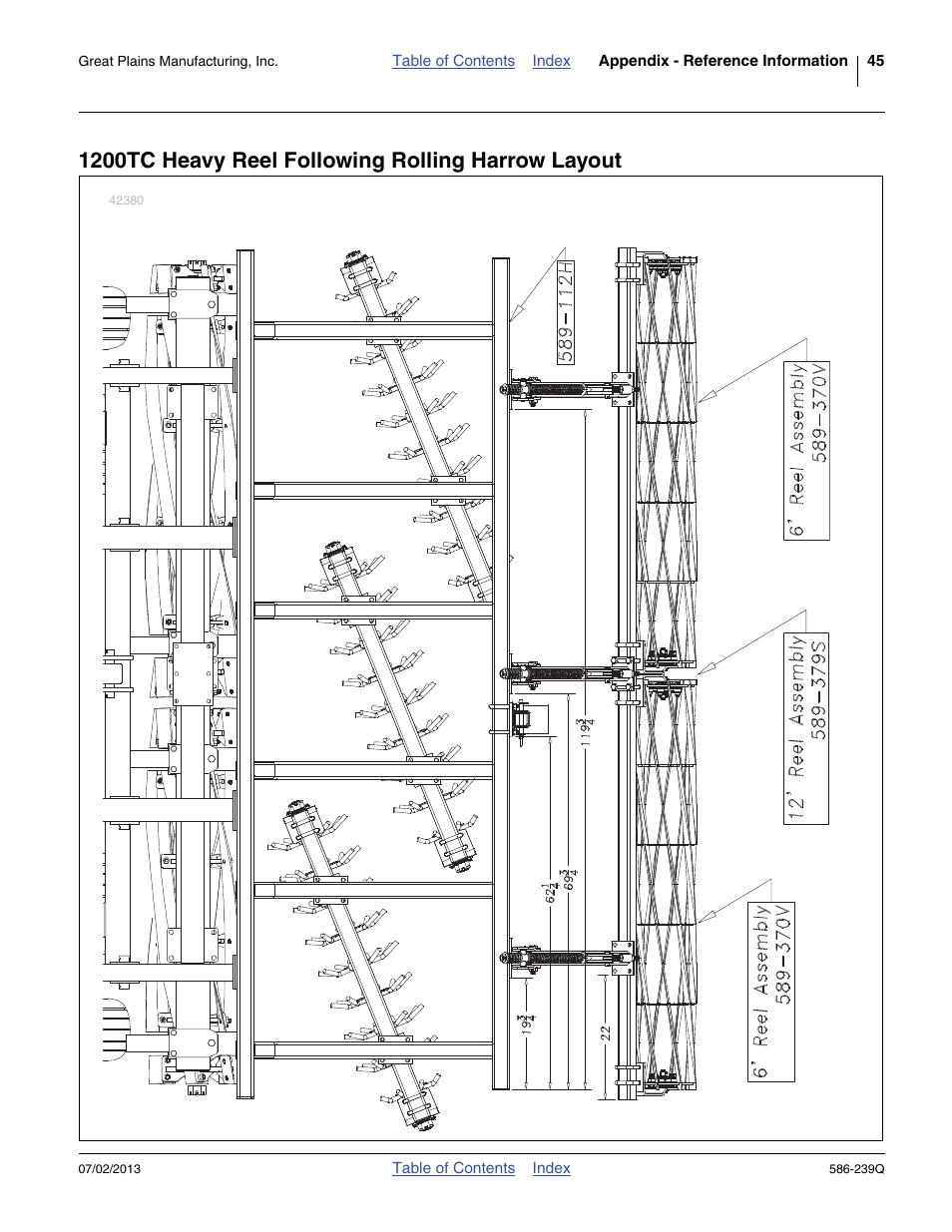 1200tc heavy reel following rolling harrow layout | Great Plains 4000TC Predelivery Manual User Manual | Page 49 / 68