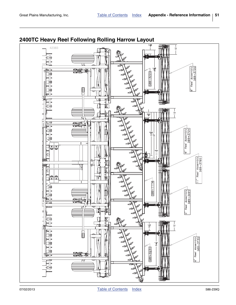 2400tc heavy reel following rolling harrow layout | Great Plains 4000TC Predelivery Manual User Manual | Page 55 / 68