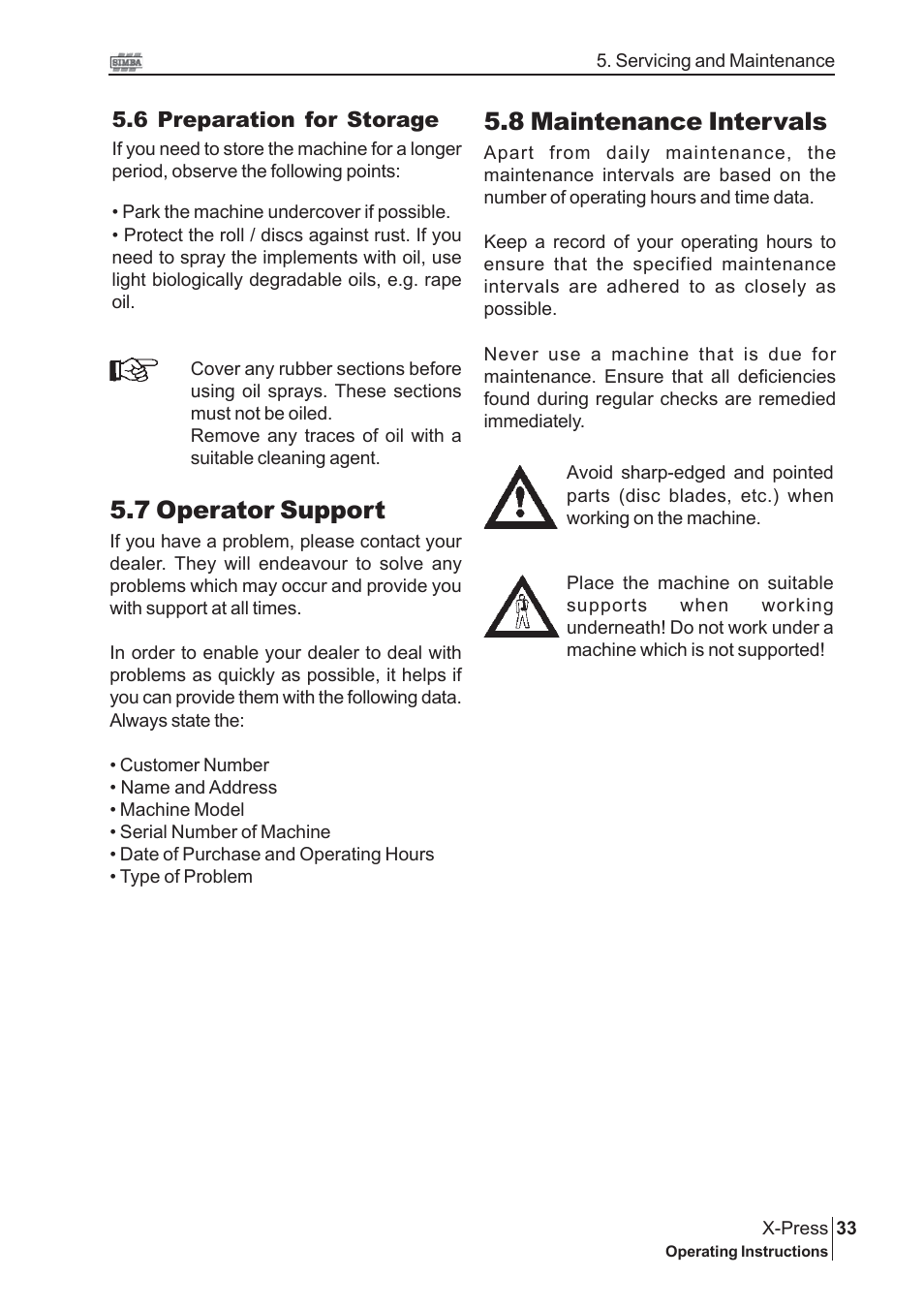 7 operator support, 8 maintenance intervals | Great Plains P14175 Serial No 12213 to 12723 User Manual | Page 33 / 38