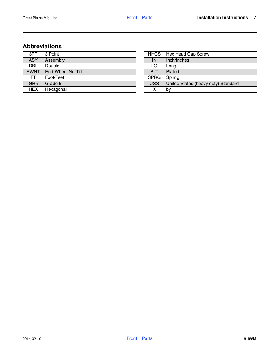 Abbreviations | Great Plains 1205NT Installation Instructions User Manual | Page 7 / 8