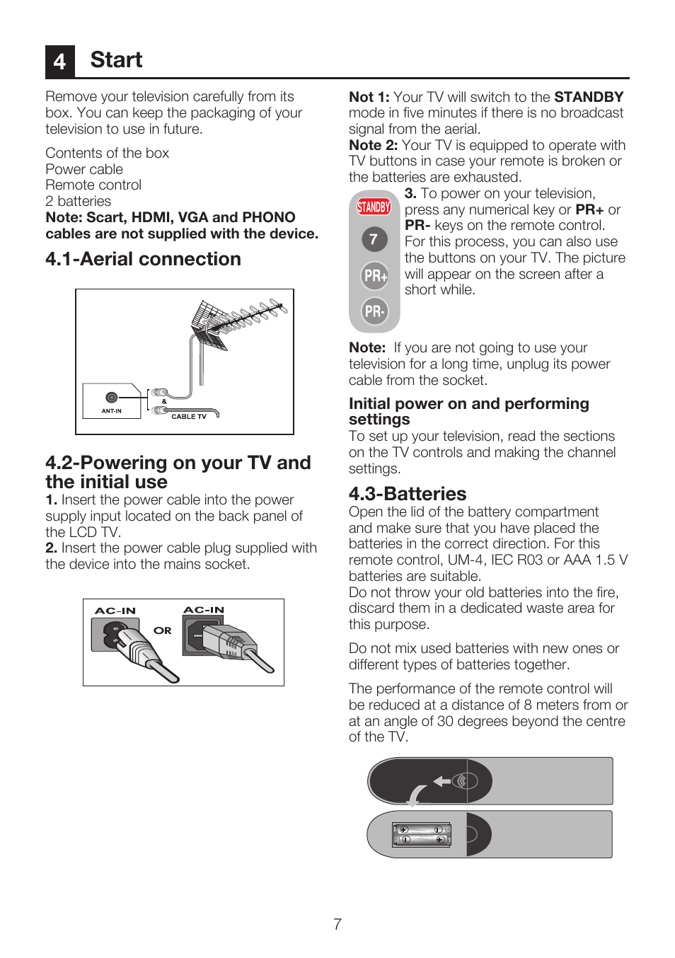 Start, Batteries | Beko 40WLU550FHID User Manual | Page 9 / 37