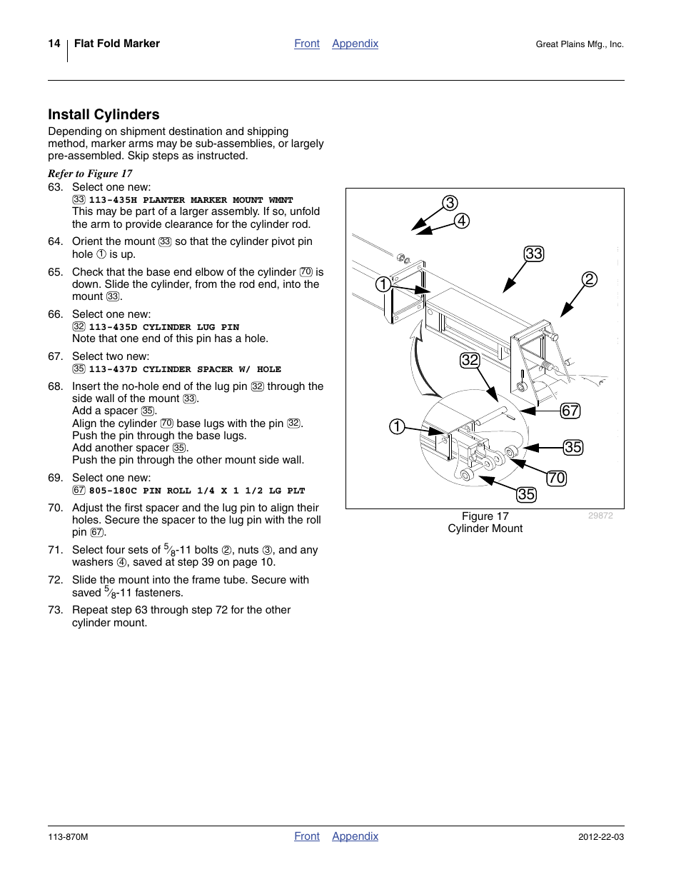 Install cylinders | Great Plains YP925TD Assembly Instructions User Manual | Page 14 / 22