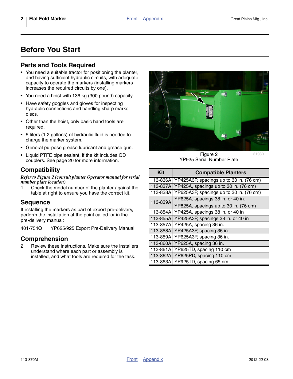 Before you start, Parts and tools required, Compatibility | Sequence, Comprehension | Great Plains YP925TD Assembly Instructions User Manual | Page 2 / 22