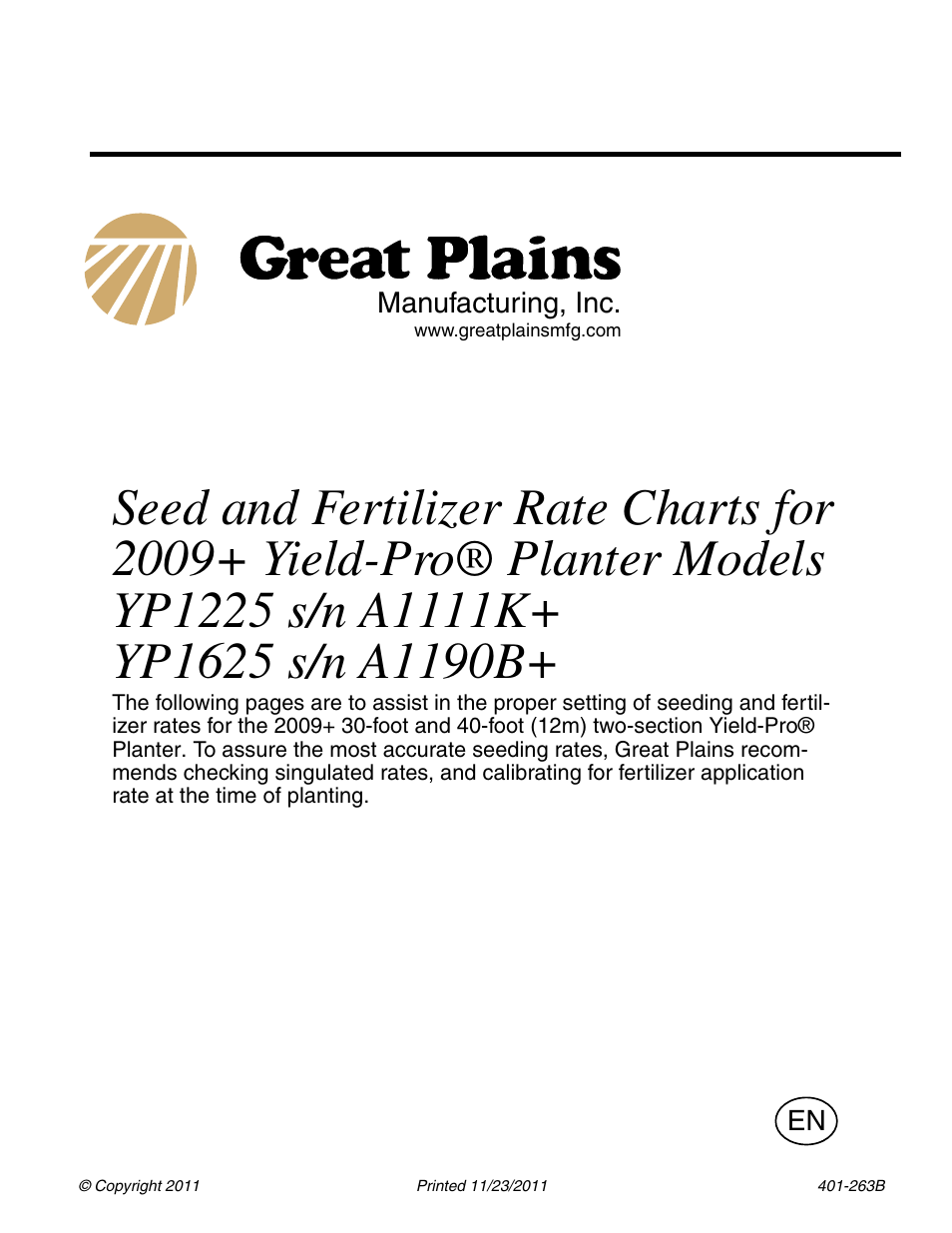 Great Plains YP1625 Material Rate User Manual | 104 pages