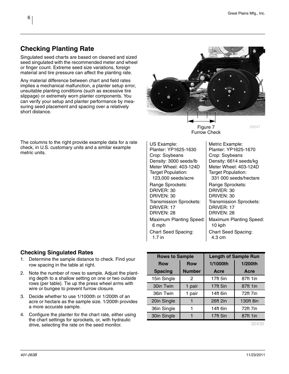 Checking planting rate, Checking singulated rates | Great Plains YP1625 Material Rate User Manual | Page 10 / 104