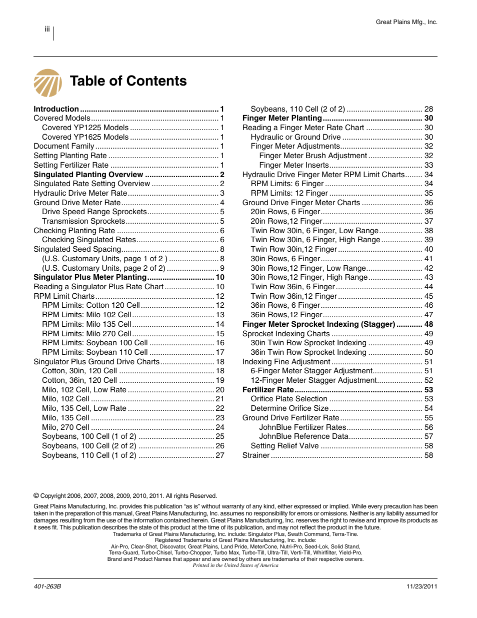 Great Plains YP1625 Material Rate User Manual | Page 3 / 104