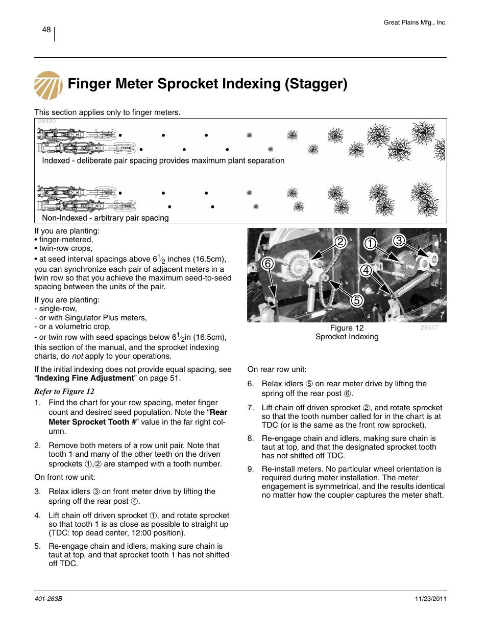 Finger meter sprocket indexing (stagger) | Great Plains YP1625 Material Rate User Manual | Page 52 / 104