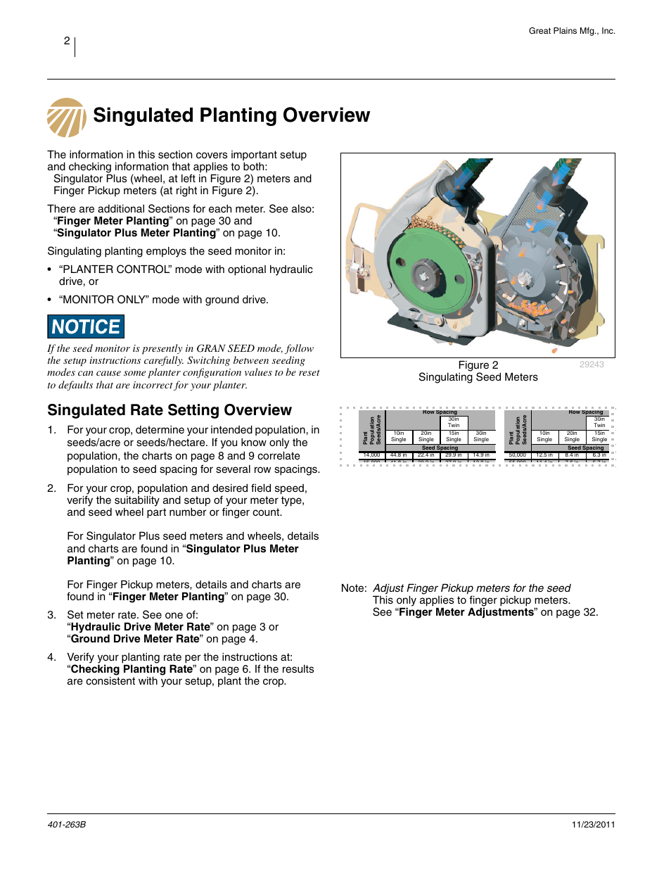 Singulated planting overview, Singulated rate setting overview, Figure 2 singulating seed meters | Great Plains YP1625 Material Rate User Manual | Page 6 / 104